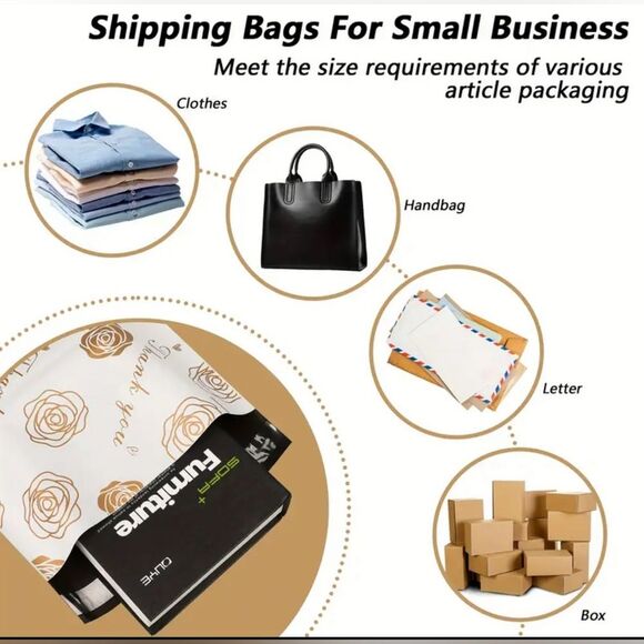 ThankYou Golden Rose Print Waterproof SelfSealing Polymailer 15 packs - Picture 2 of 5